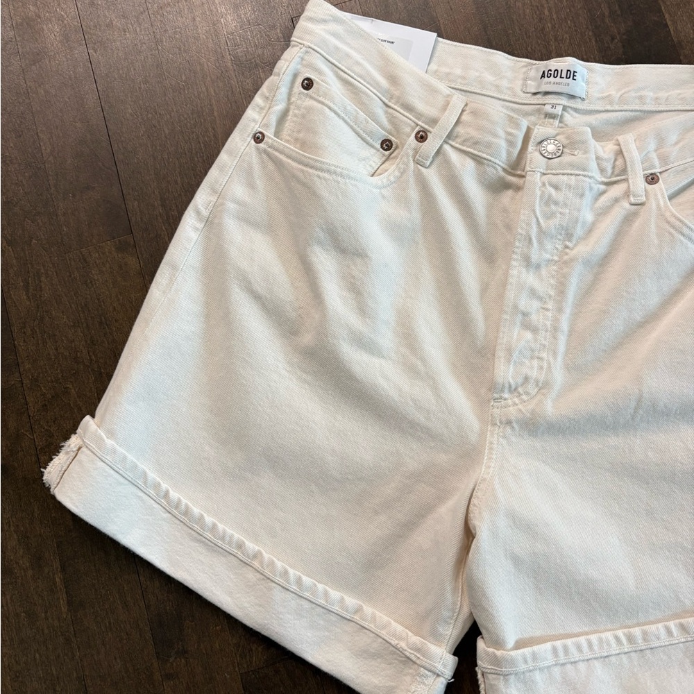 Agolde White High-Rise Rolled Hem Jean Shorts - Picture 2 of 6
